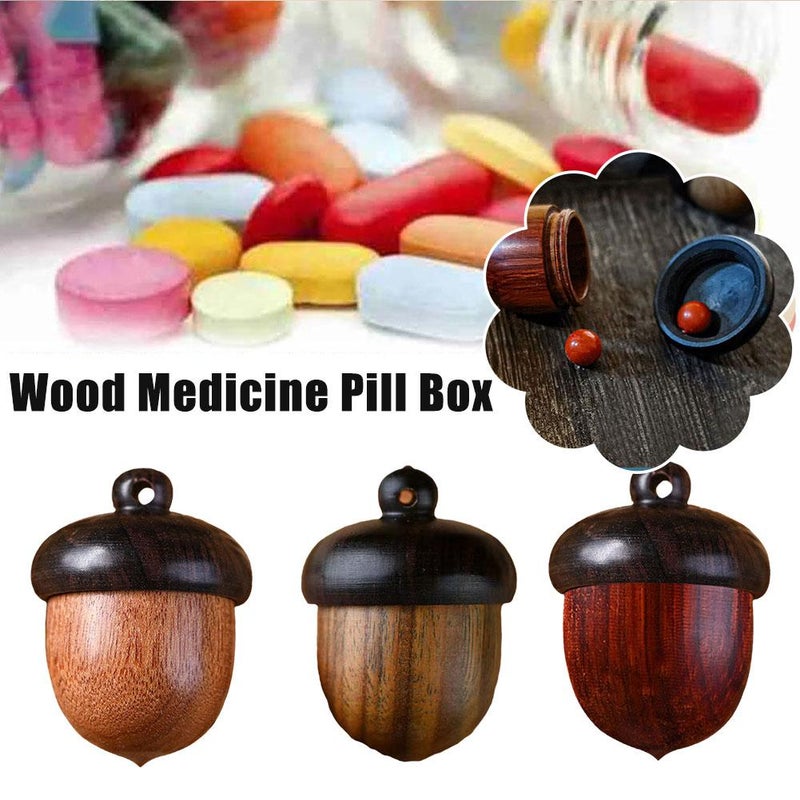 Wooden Travel Pill Case, Log color Solid Wood Medicine Pill Box, Acorn Shape Pill Organizers, Granule Capsules Storage Box Medicine for Outdoor (Pear) - Image 2
